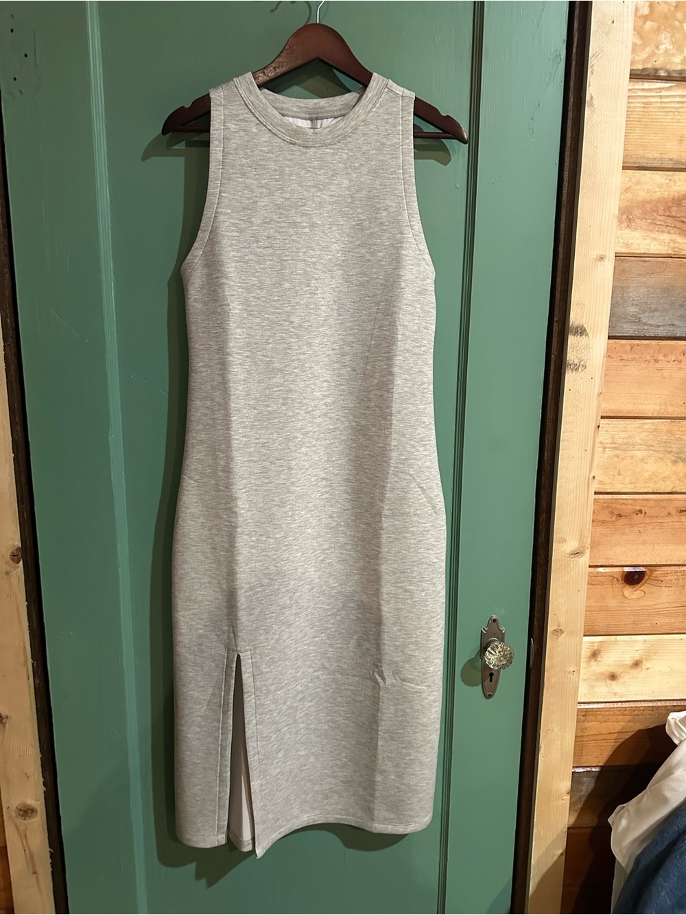 Abercrombie & Fitch YPB Light Gray Sleeveless Midi Dress with Front Slit